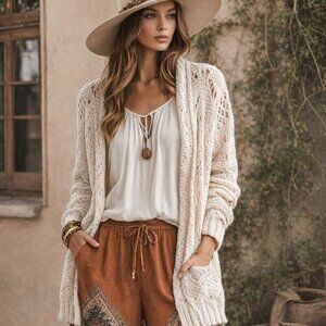 Lucky Brand cotton blend open knit cardigan, Boho chic